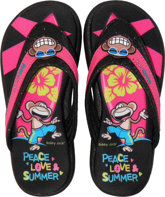 Peace-Love-Summer Memory Foam Thongs (Black Top View)